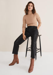 Rya Pleather Straight Leg Trouser - Black