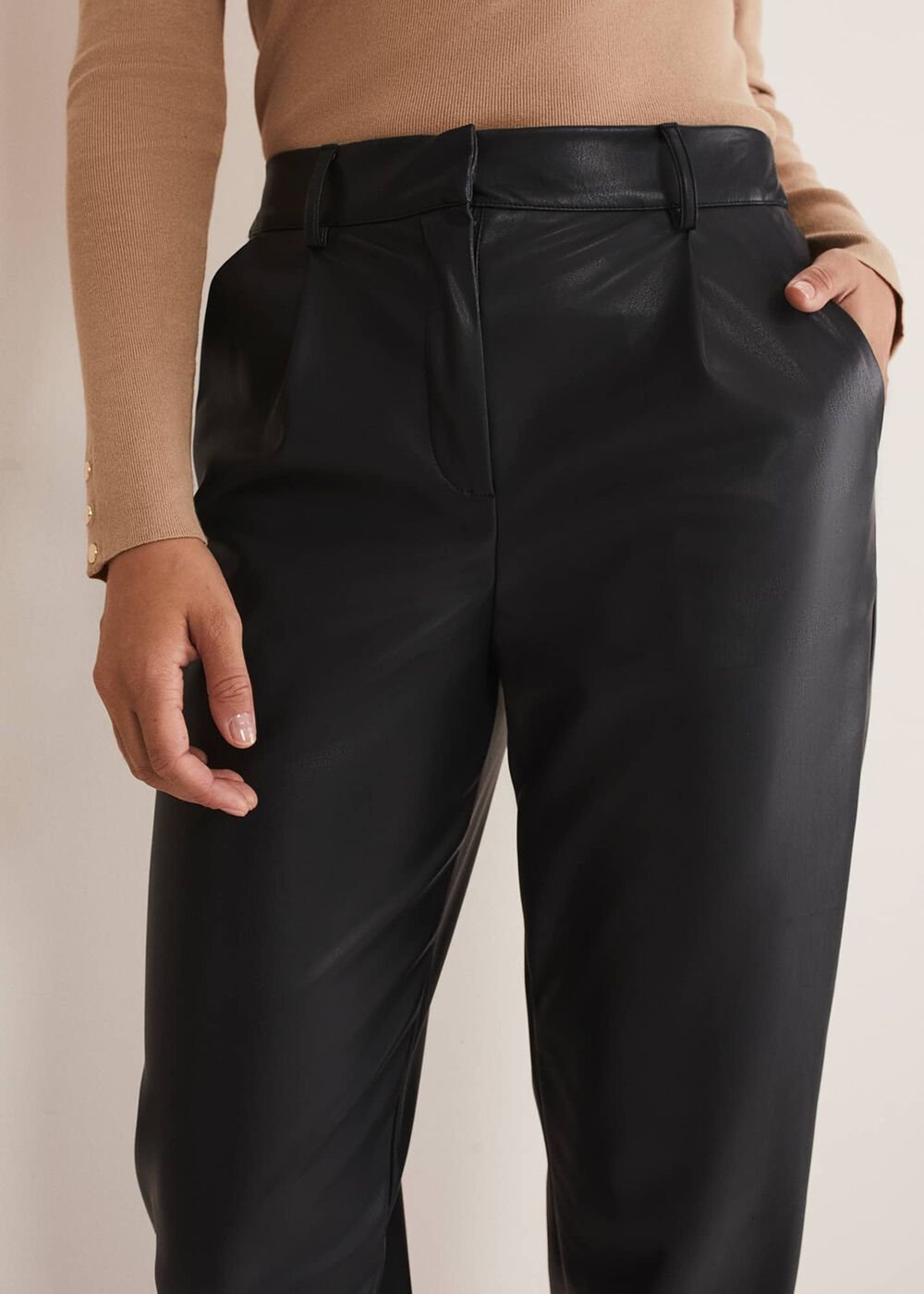 Rya Pleather Straight Leg Trouser - Black