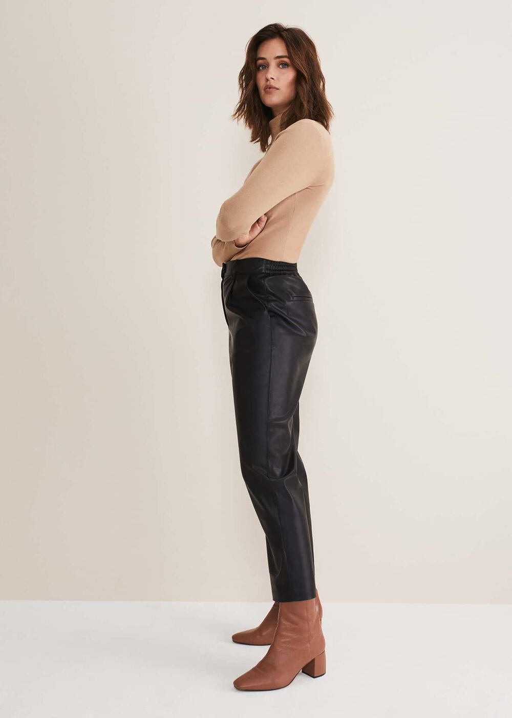 Rya Pleather Straight Leg Trouser - Black