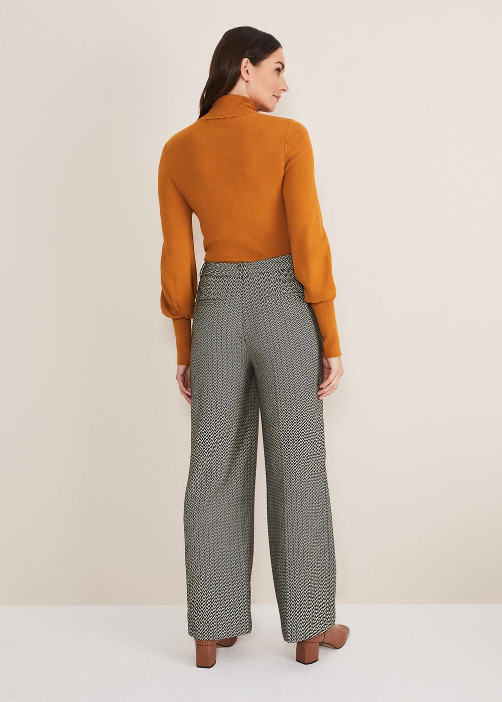Nouria Herringbone Tapered Trouser - Black/Cream