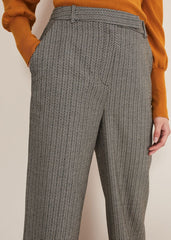 Nouria Herringbone Tapered Trouser - Black/Cream