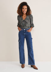 Scout Cargo Wide Leg Jeans - Mid Blue