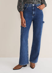 Scout Cargo Wide Leg Jeans - Mid Blue