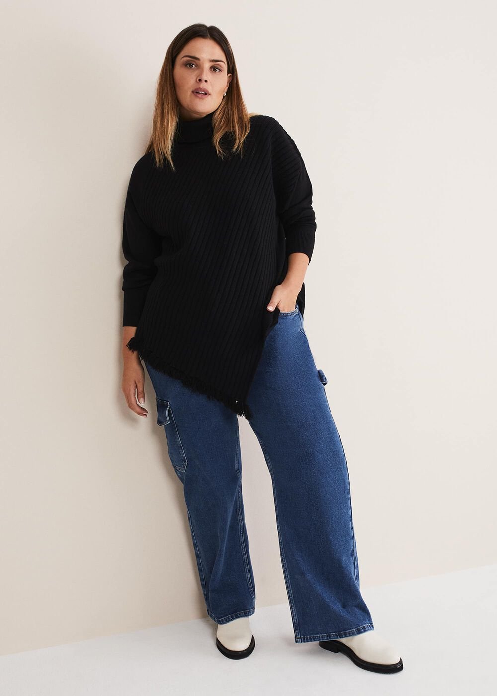 Scout Cargo Wide Leg Jeans - Mid Blue