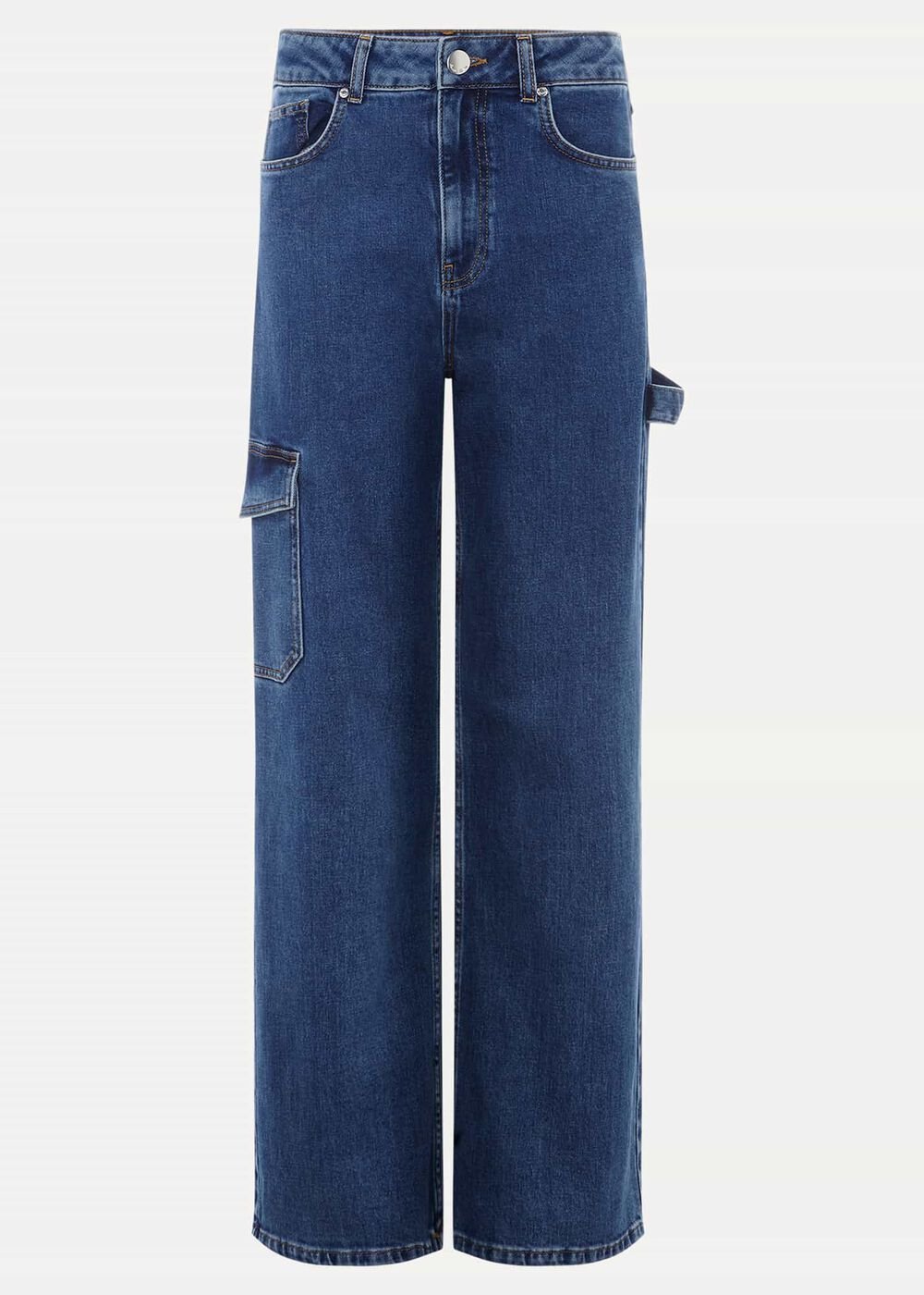 Scout Cargo Wide Leg Jeans - Mid Blue