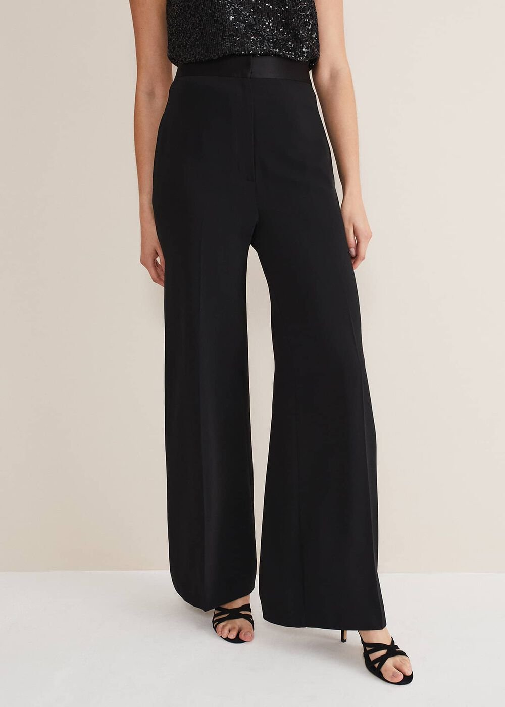 Elandra Wide Leg Tux Trousers - Black