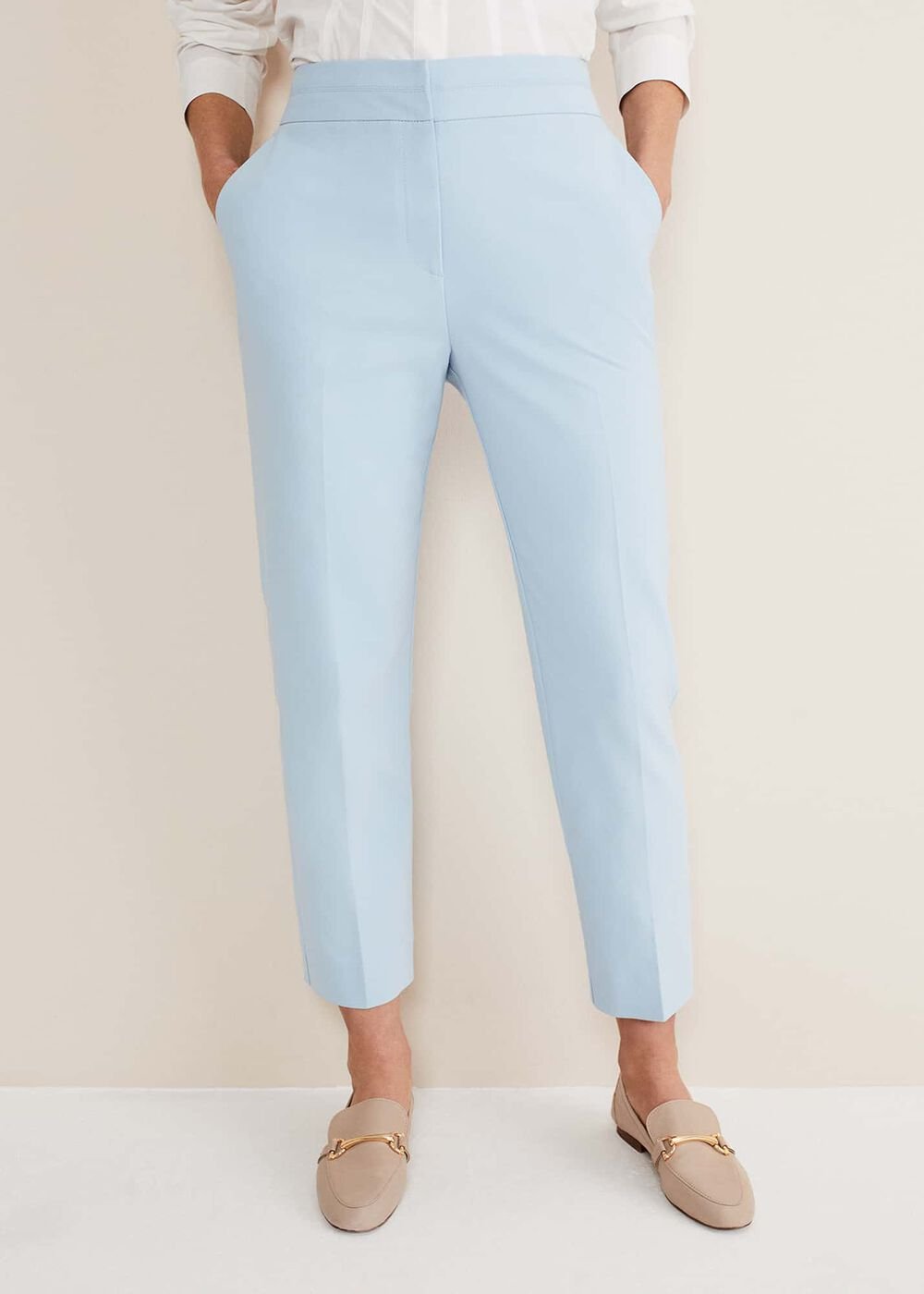 Julianna Cropped Straight Leg Trousers - Cornflower Blue
