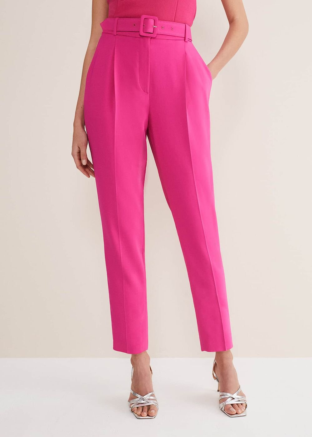 Adria Belted Cigarette Trousers - Hot Pink