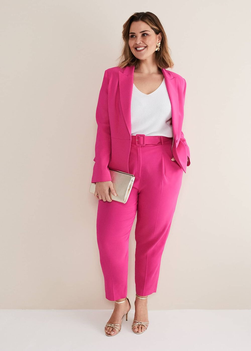 Adria Belted Cigarette Trousers - Hot Pink