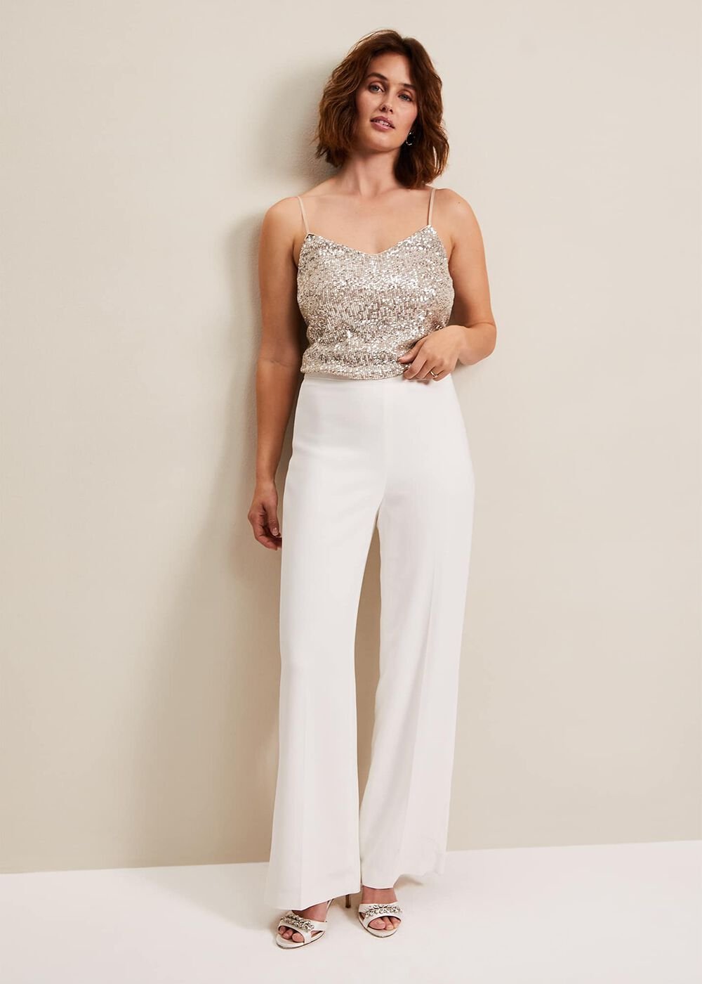 Beatriz Satin Wide Leg Bridal Trousers - Ivory
