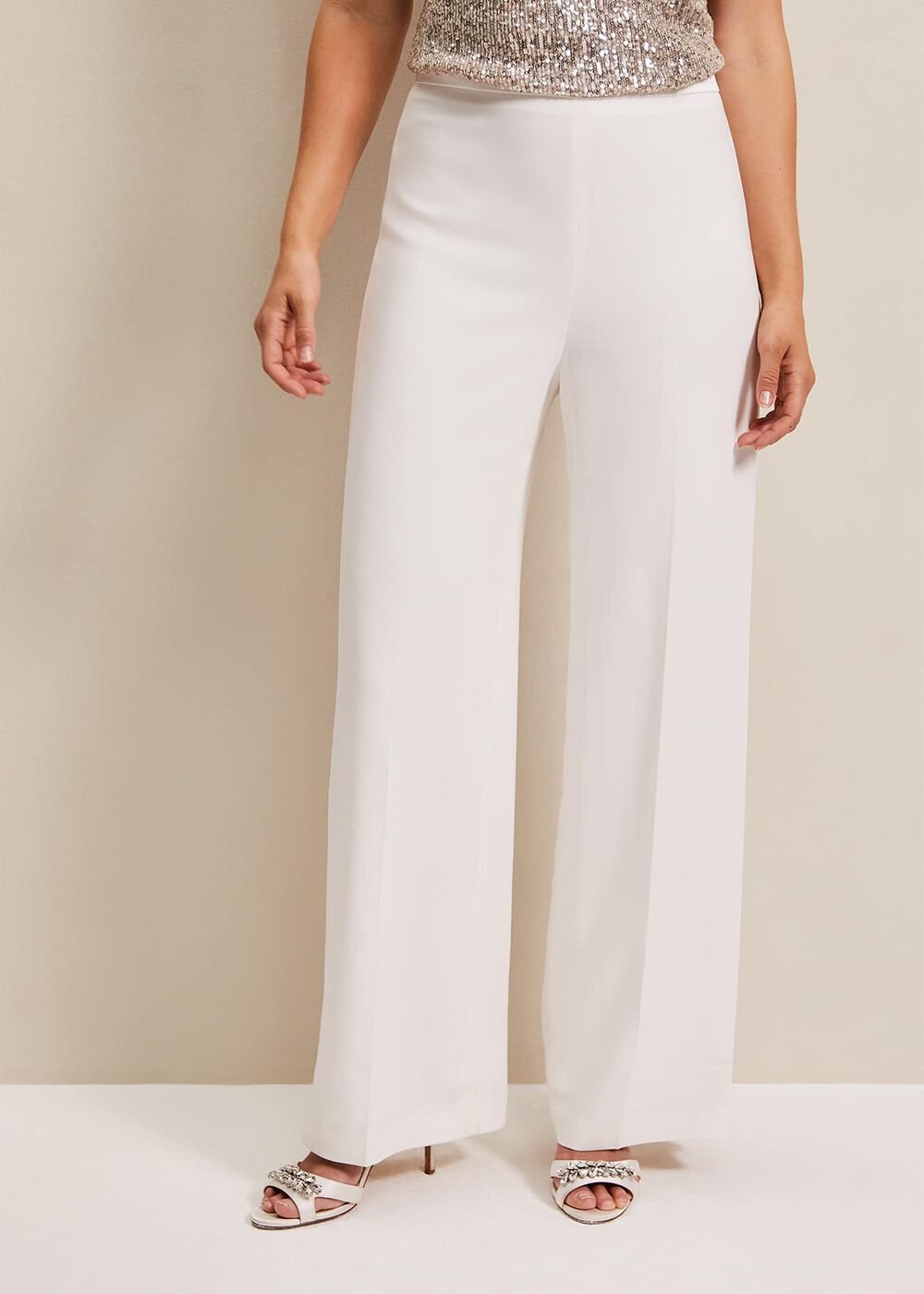 Beatriz Satin Wide Leg Bridal Trousers - Ivory