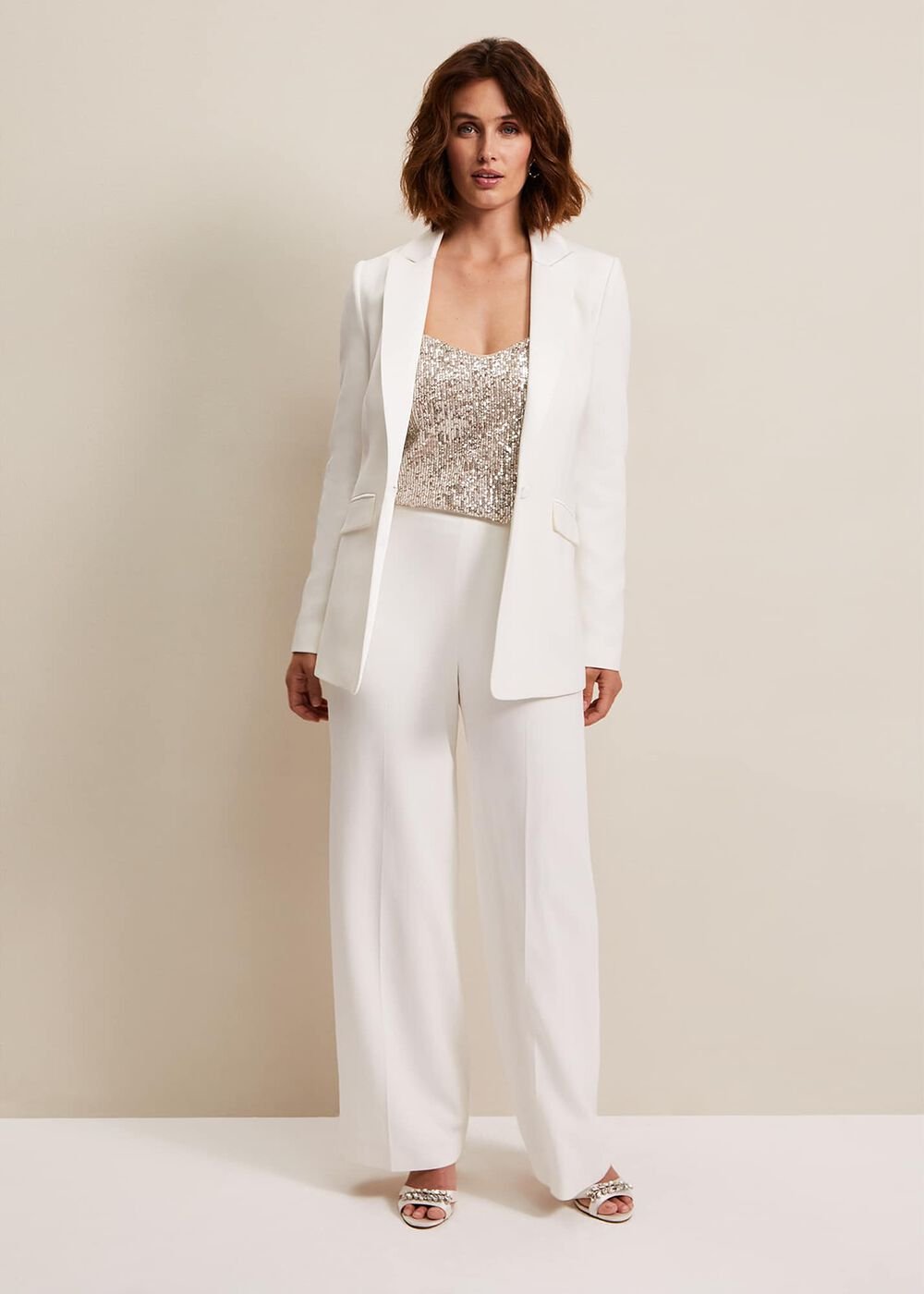 Beatriz Satin Wide Leg Bridal Trousers - Ivory