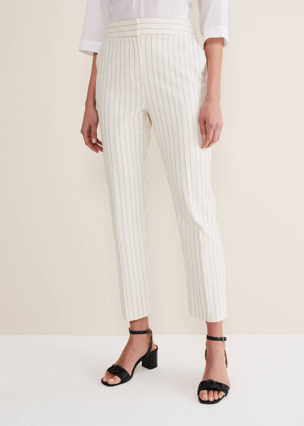 Ariella Pinstripe Straight Leg Trousers - Black/Ecru