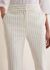 Ariella Pinstripe Straight Leg Trousers - Black/Ecru