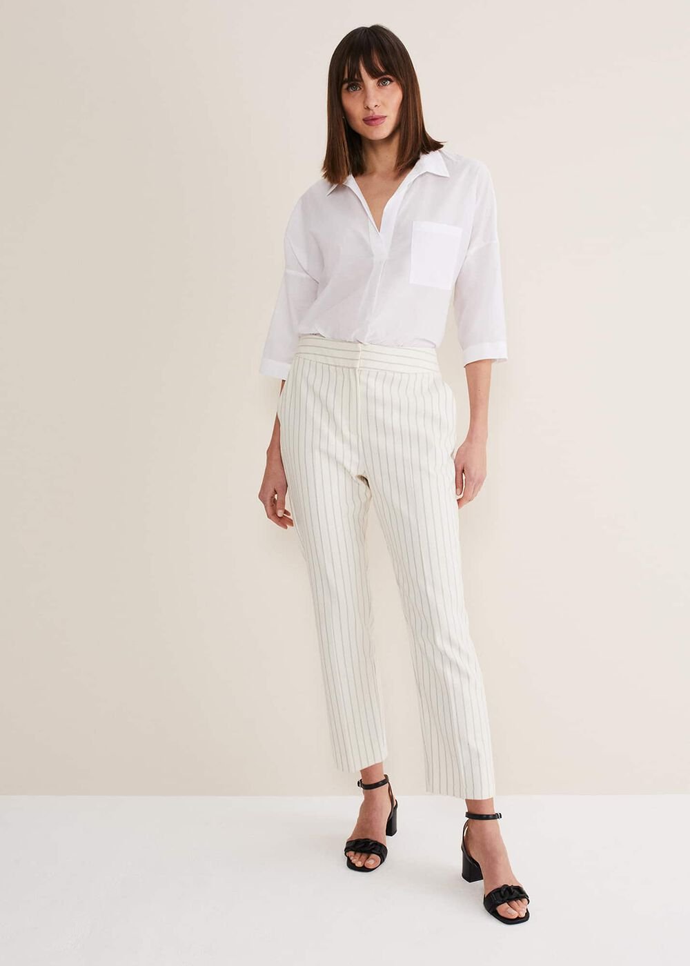 Ariella Pinstripe Straight Leg Trousers - Black/Ecru