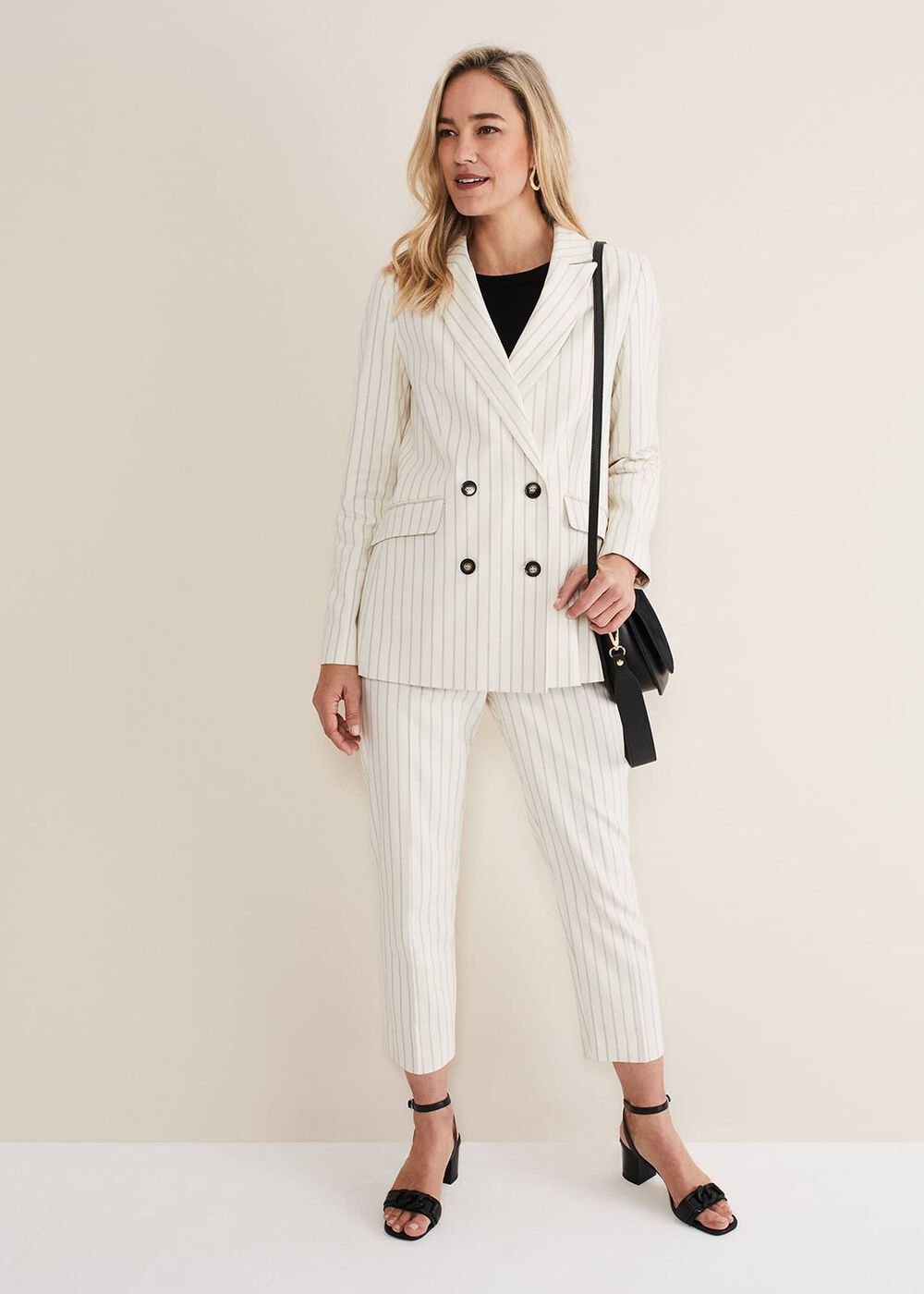 Ariella Pinstripe Straight Leg Trousers - Black/Ecru