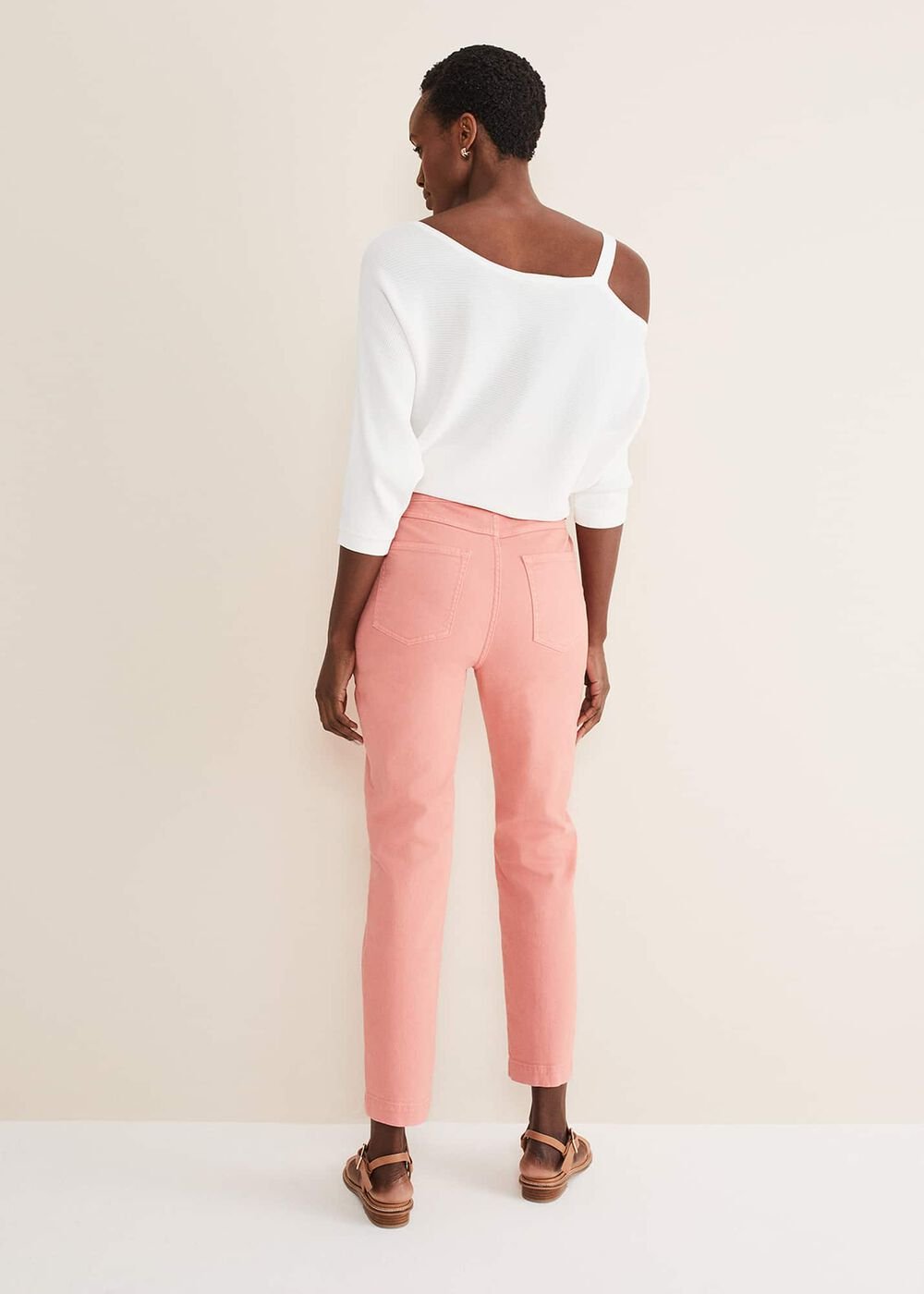 Karlie Button Through Straight Leg Jeans - Apricot