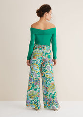 Paisley Wide Leg Trousers - Green Multi