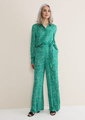 Hatty Wide Leg Trousers - Green/Stone