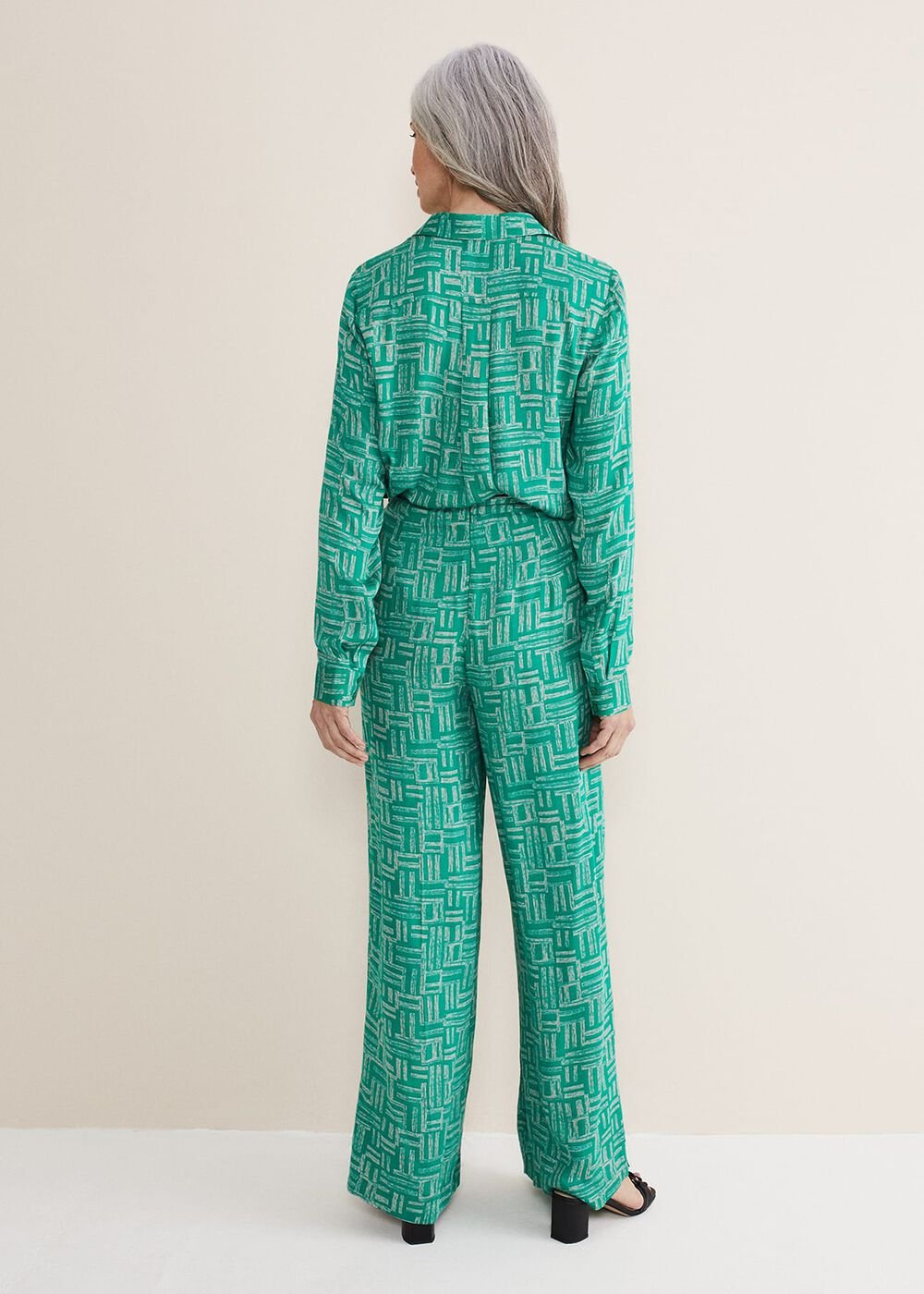 Hatty Wide Leg Trousers - Green/Stone