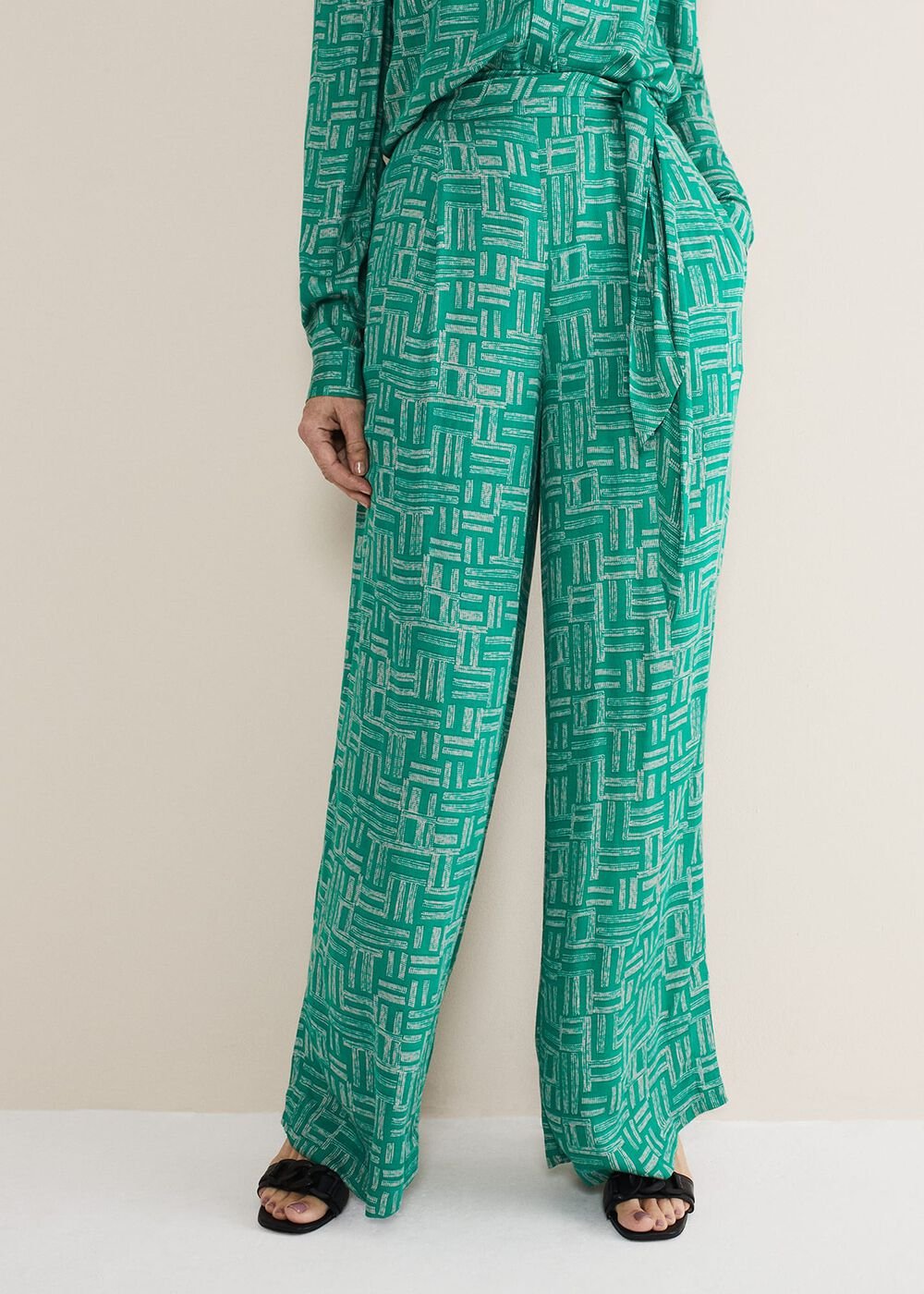 Hatty Wide Leg Trousers - Green/Stone