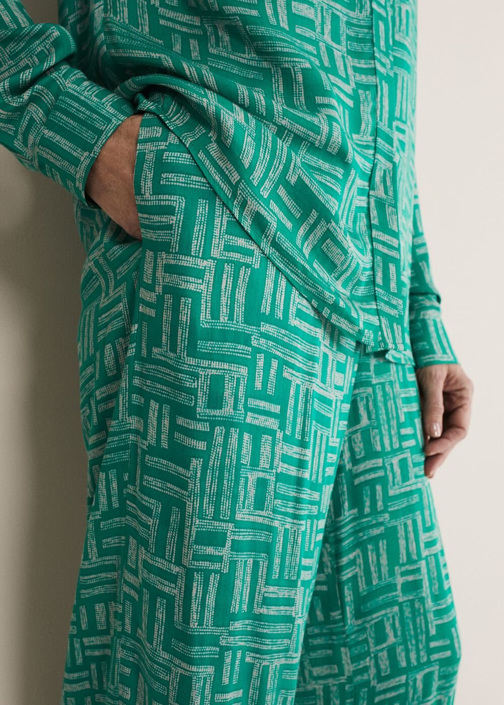 Hatty Wide Leg Trousers - Green/Stone