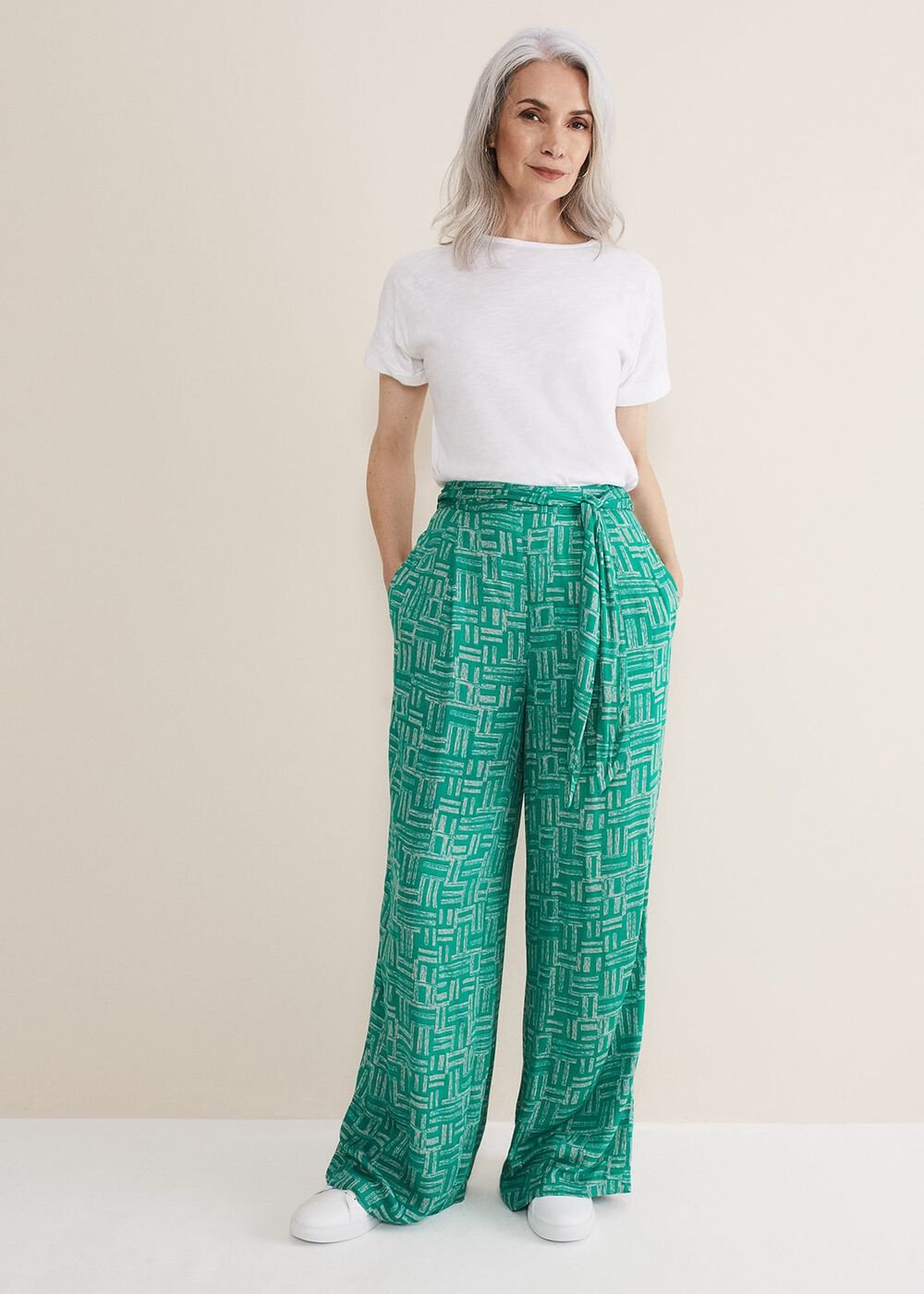 Hatty Wide Leg Trousers - Green/Stone