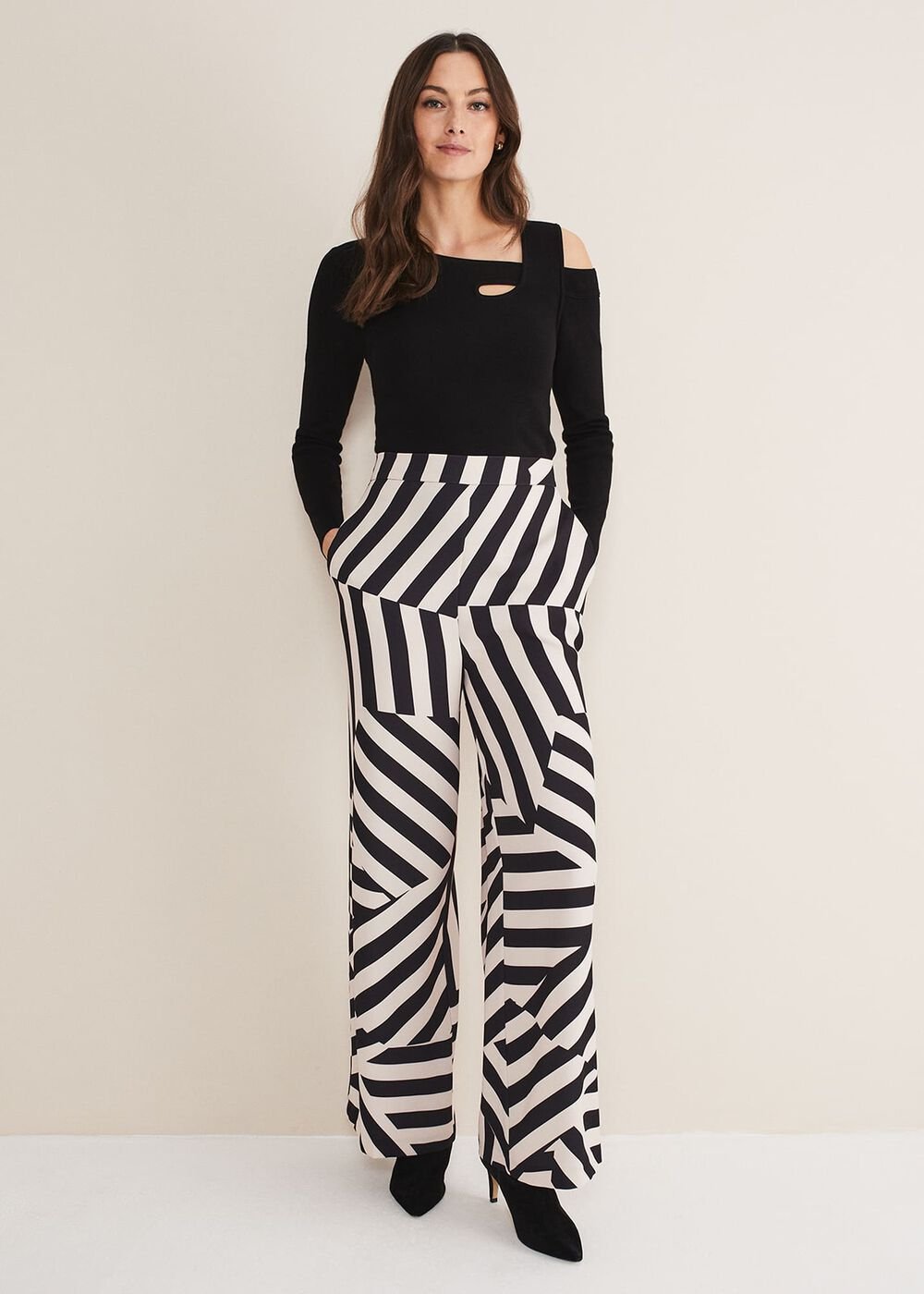 Phillis Striped Wide Leg Trousers - Black/Pink