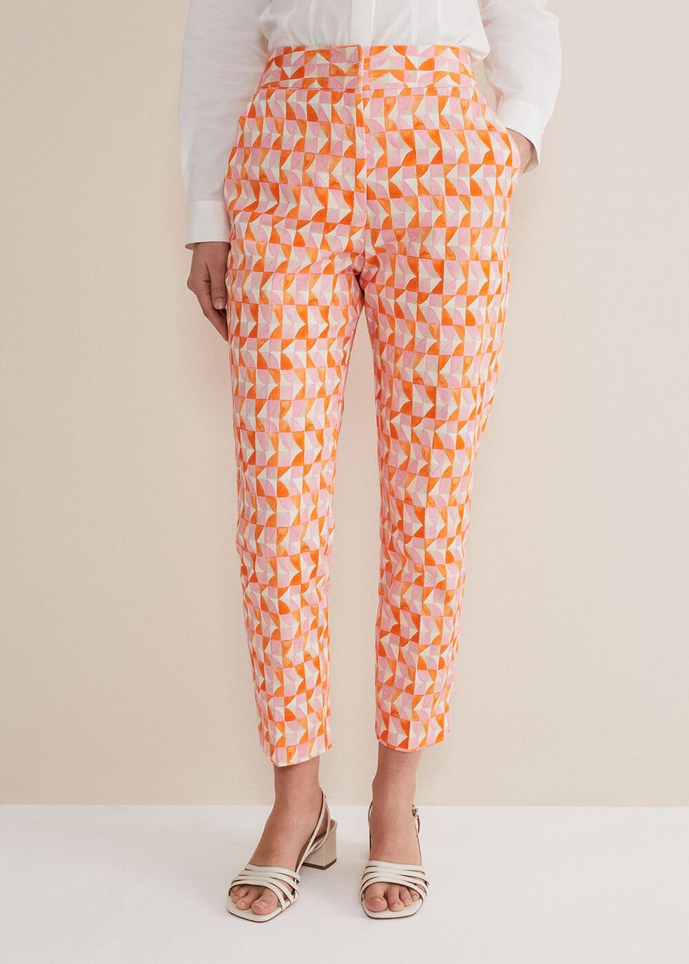 Elysia Geo Cigarette Trousers - Pink/Orange