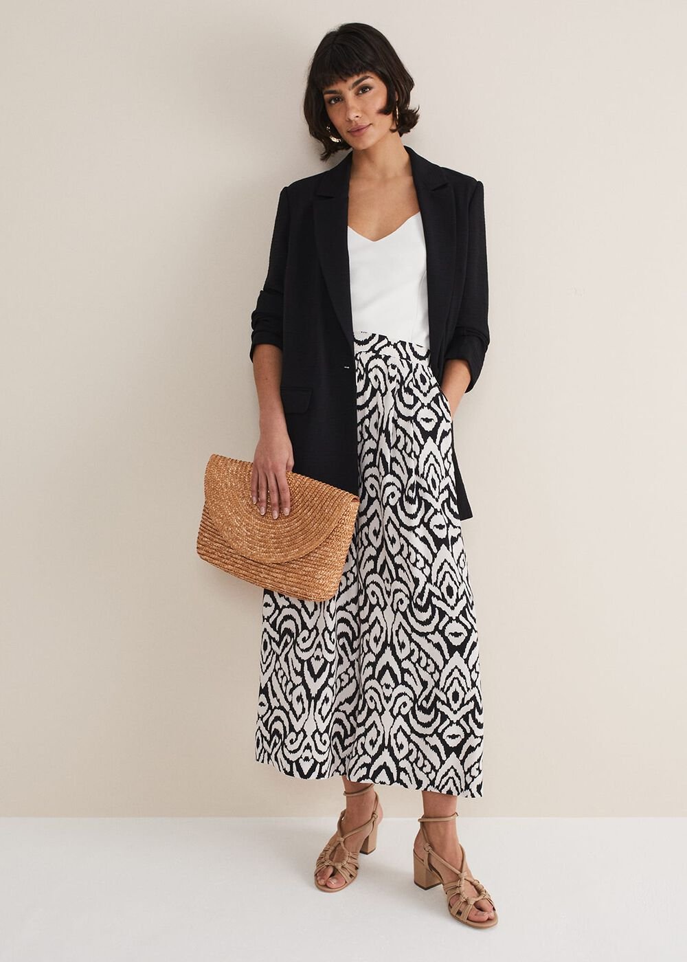 Malaya Printed Wide Leg Culottes - Black/Ivory