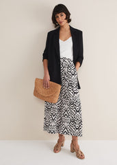 Malaya Printed Wide Leg Culottes - Black/Ivory
