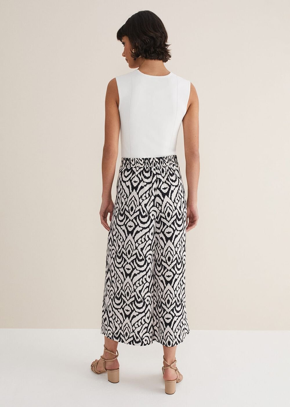 Malaya Printed Wide Leg Culottes - Black/Ivory