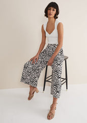 Malaya Printed Wide Leg Culottes - Black/Ivory