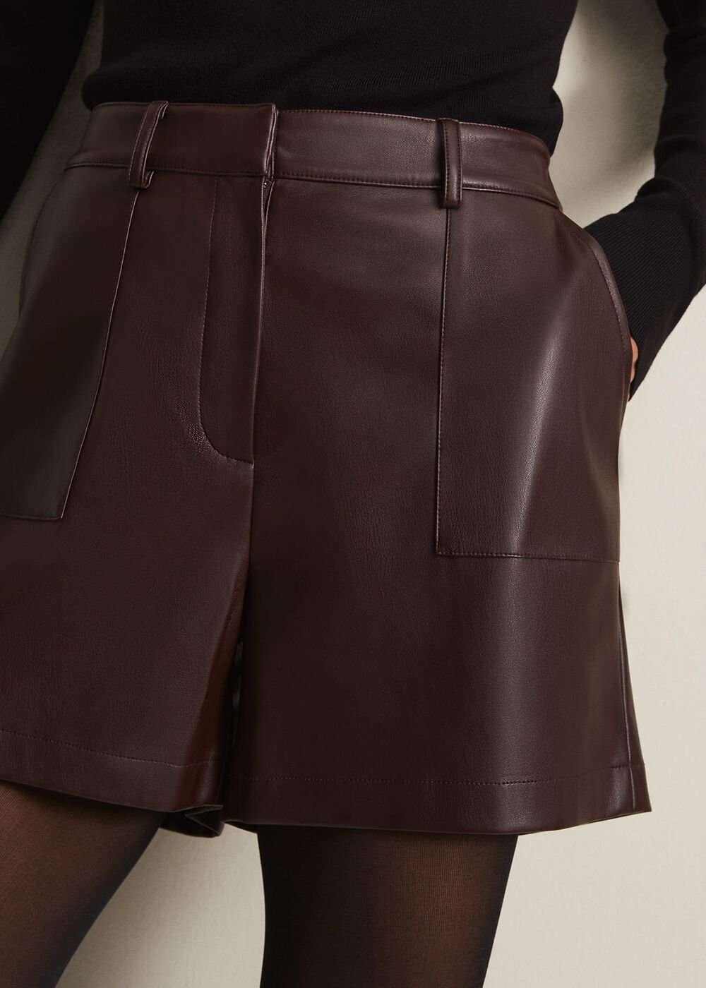 Hadley Faux Leather Shorts - Burgundy