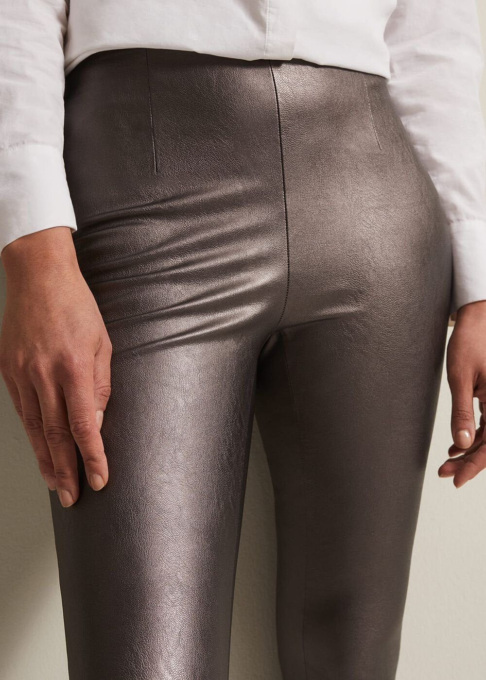 Amina Silver Faux Leather Jeggings - Silver