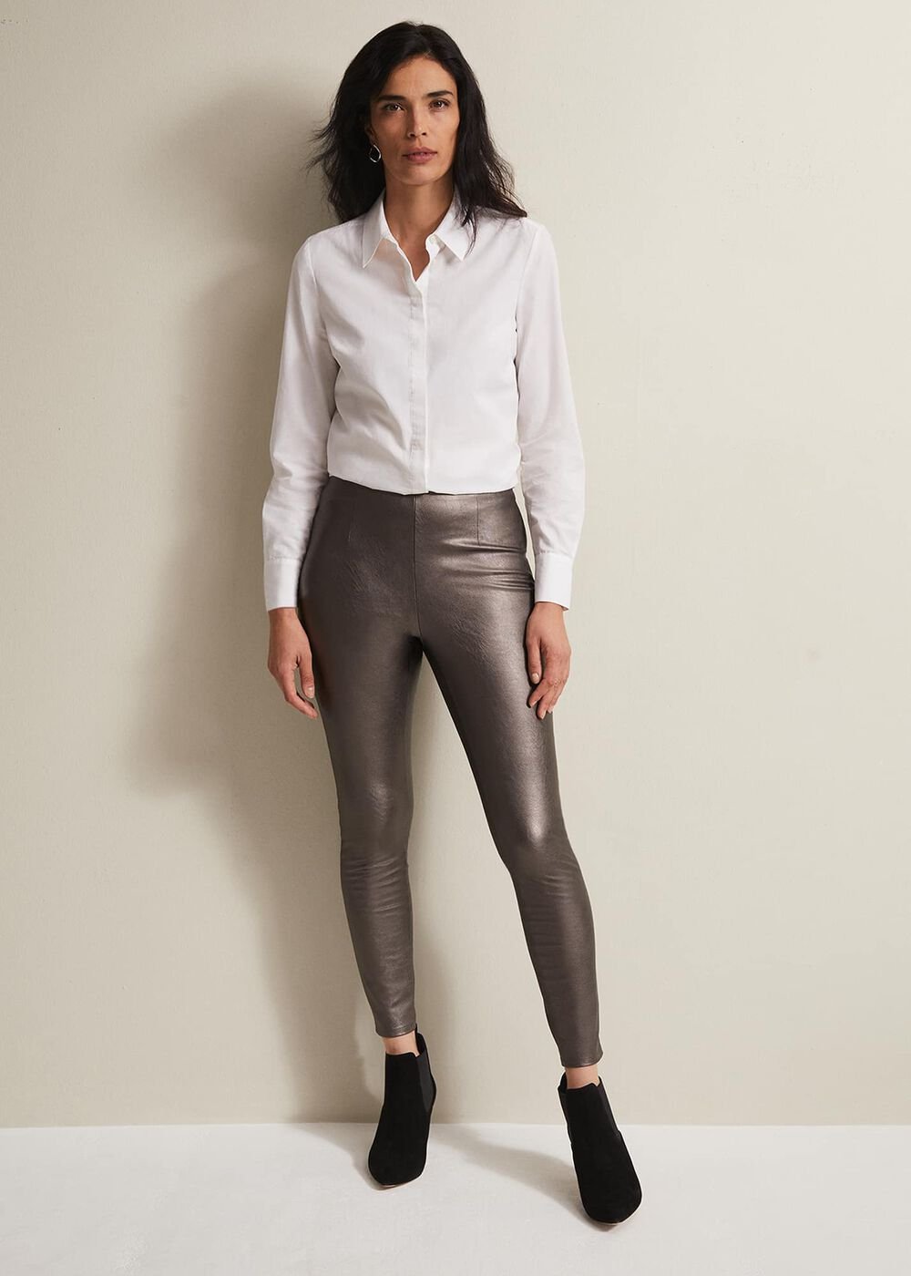 Amina Silver Faux Leather Jeggings - Silver