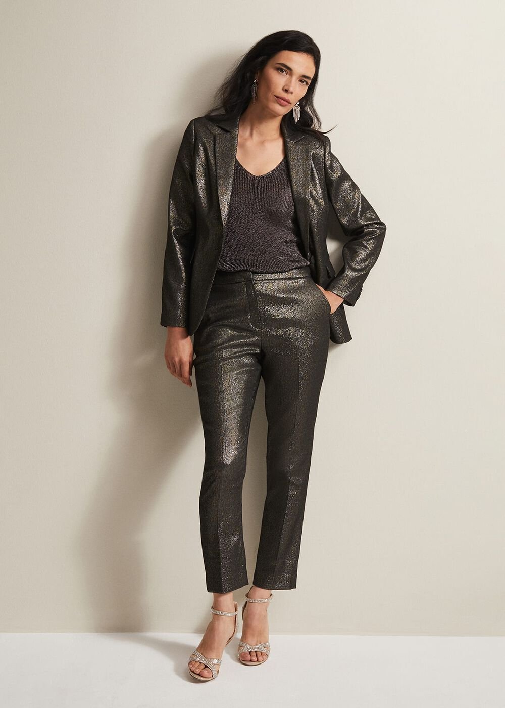 Ulrica Shimmer Straight Leg Trousers - Metallic