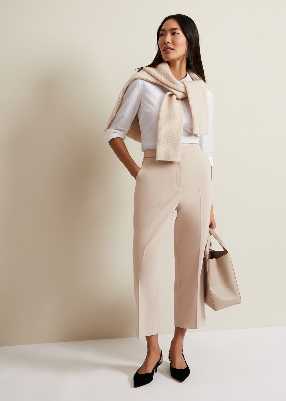 Everlee Crop Straight Leg Smart Trouser - Stone
