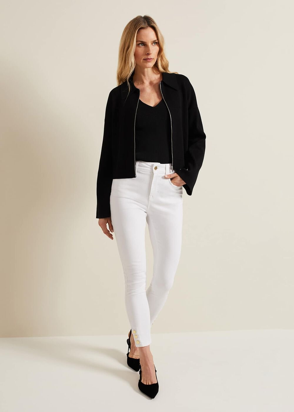 Joelle White Button Detail Skinny Jeans - White