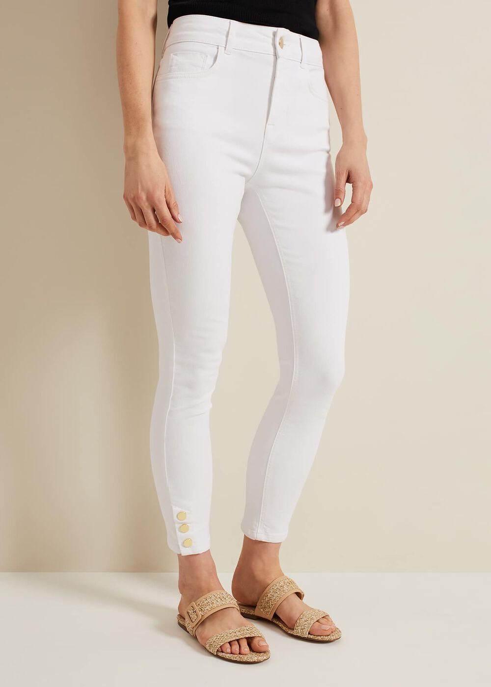 Joelle White Button Detail Skinny Jeans - White