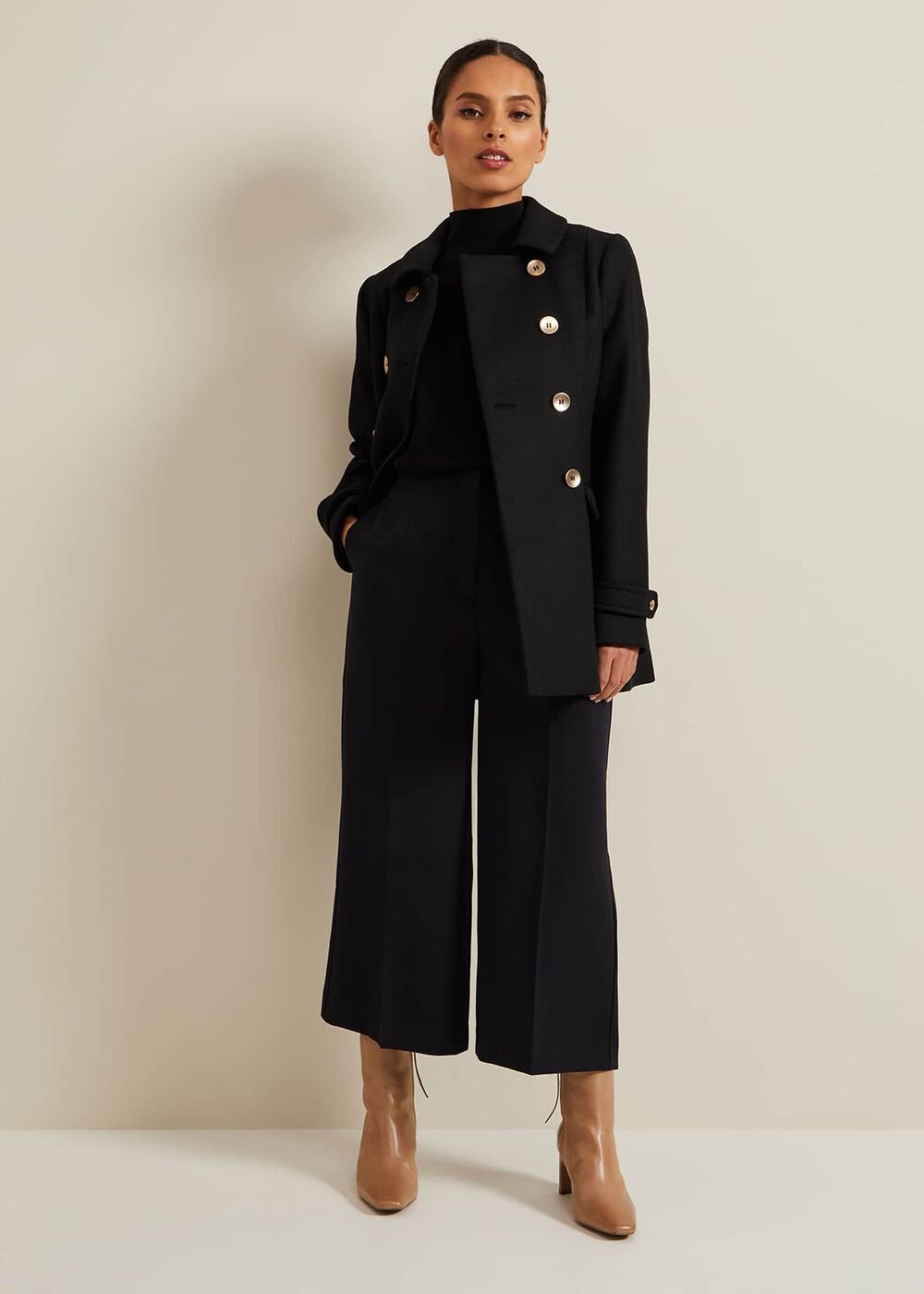 Petite Aubrielle Clean Crepe Culottes - Navy