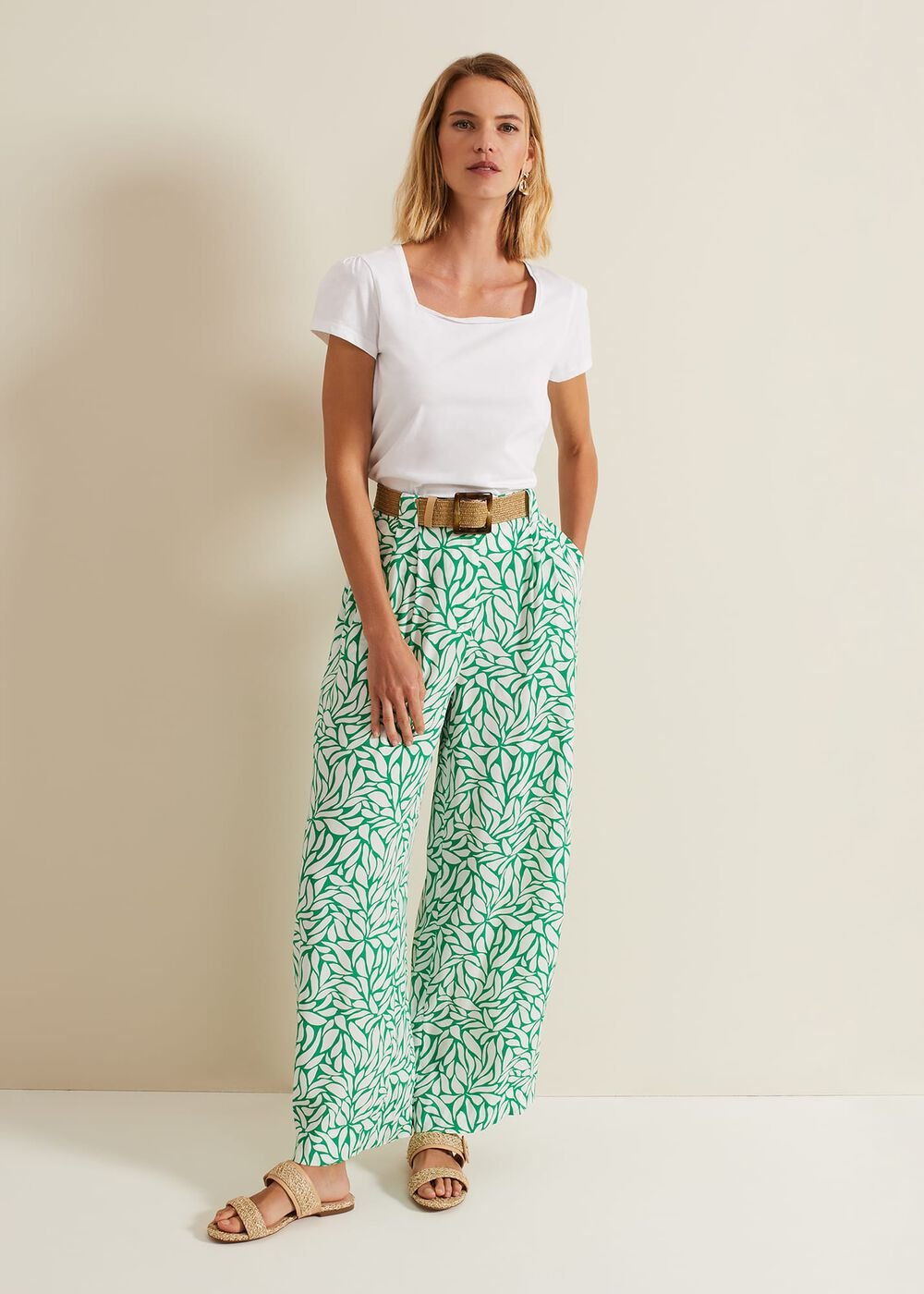 Nylah Printed Wide Leg Trousers - Green