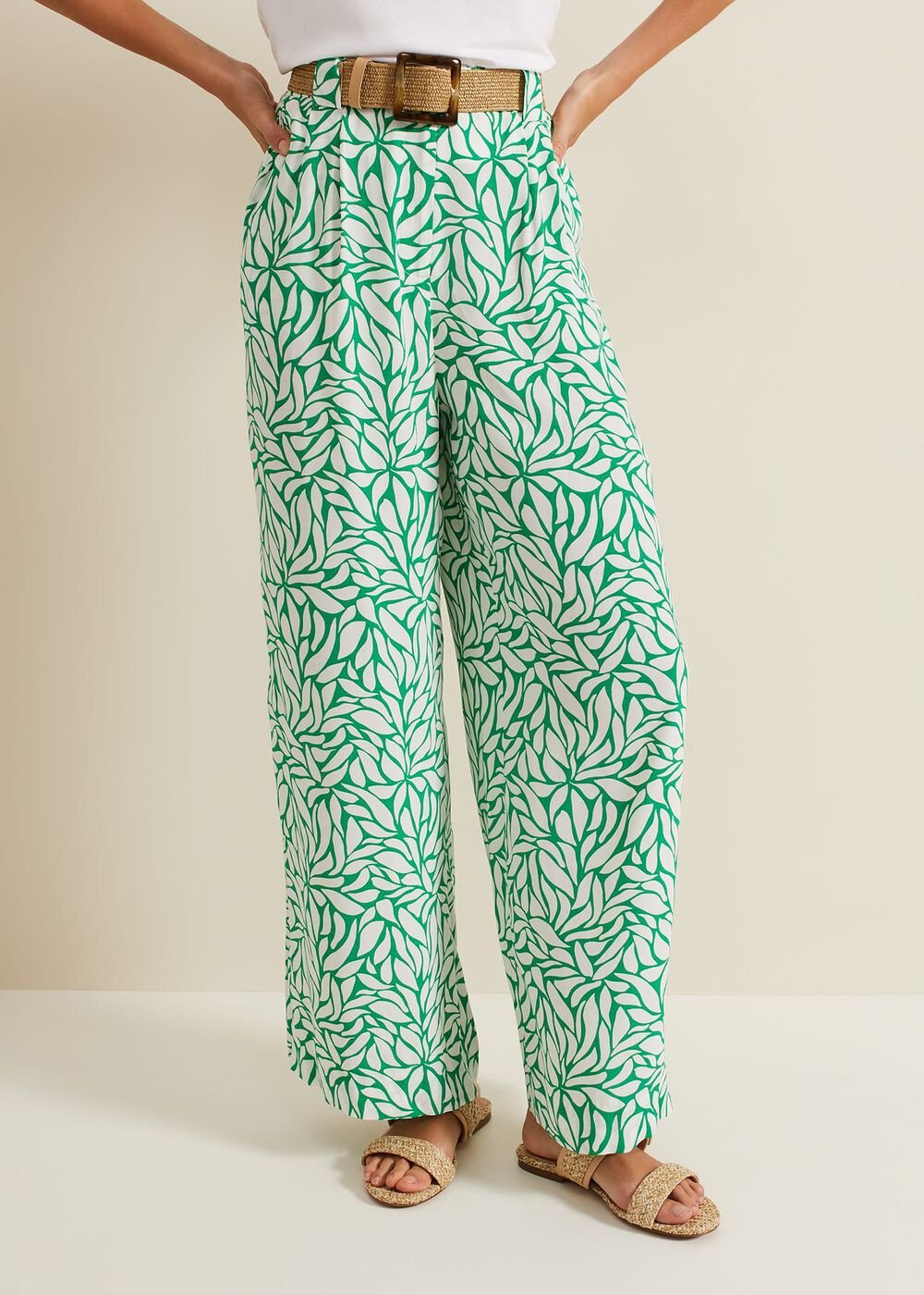 Nylah Printed Wide Leg Trousers - Green