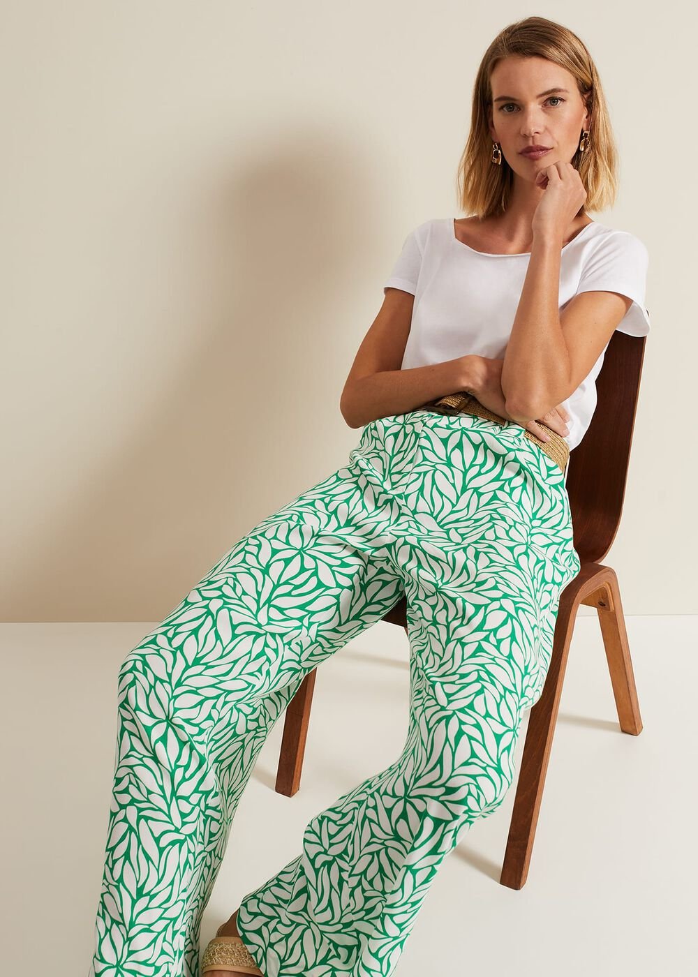Nylah Printed Wide Leg Trousers - Green