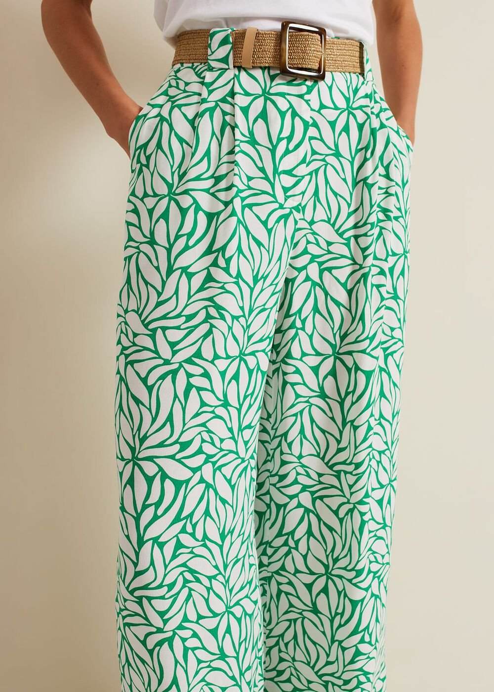 Nylah Printed Wide Leg Trousers - Green