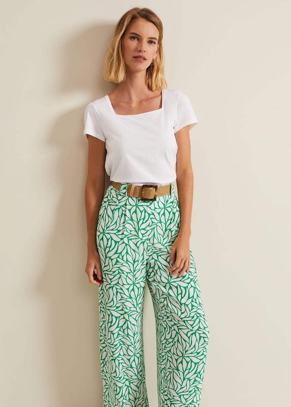 Nylah Printed Wide Leg Trousers - Green