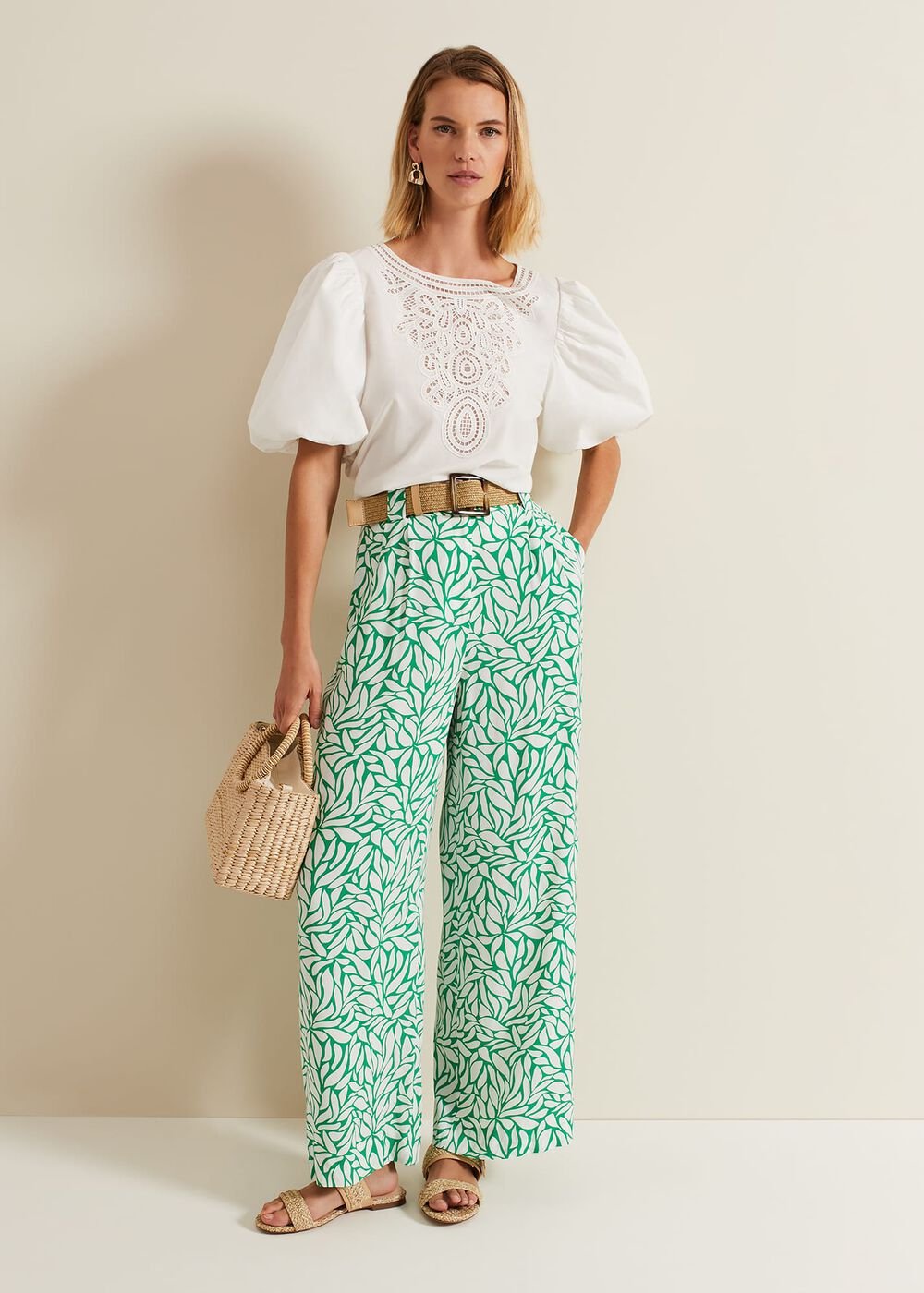 Nylah Printed Wide Leg Trousers - Green