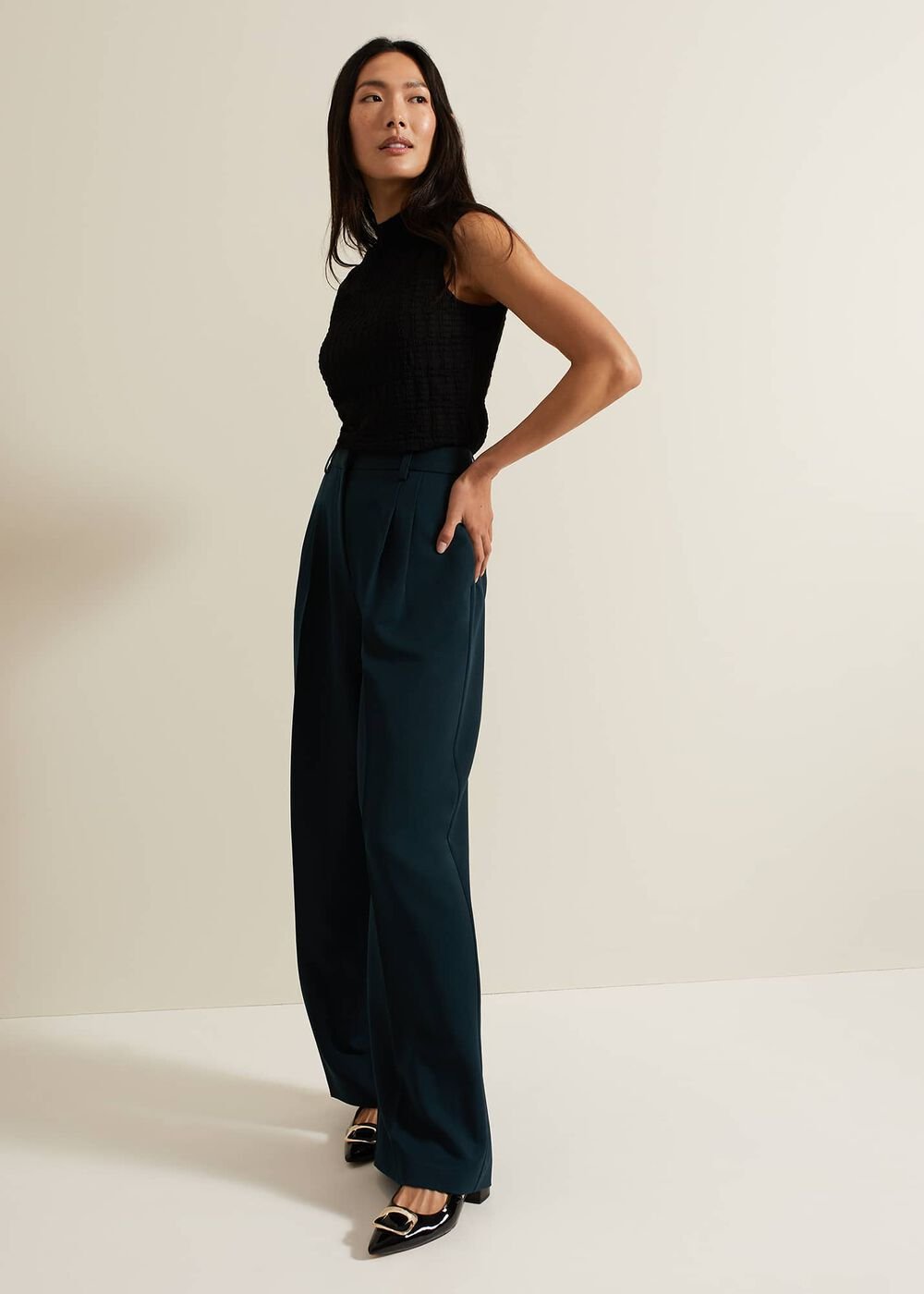 Arabella Pleat Wide Leg Trouser - Green