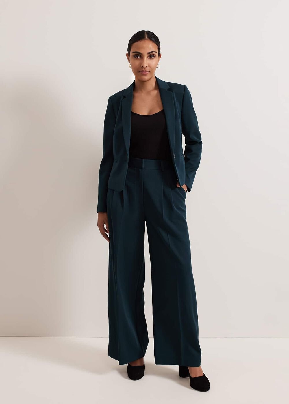 Petite Arabella Pleat Wide Leg Trousers - Green