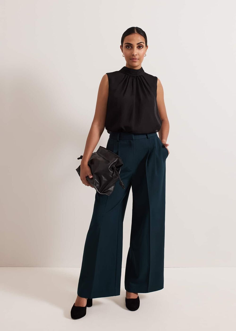 Petite Arabella Pleat Wide Leg Trousers - Green